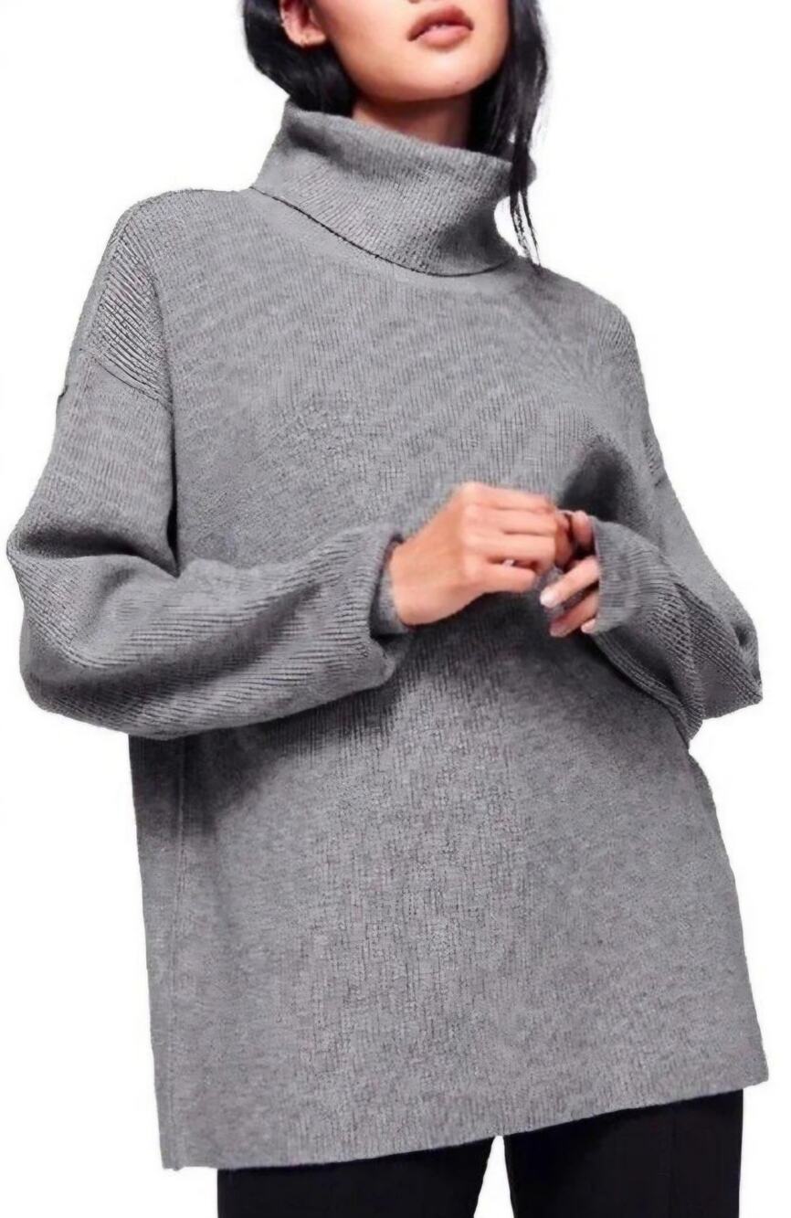 Free People Oversized Turtleneck Sweater Womens XS Gray Softly Structured Tunic